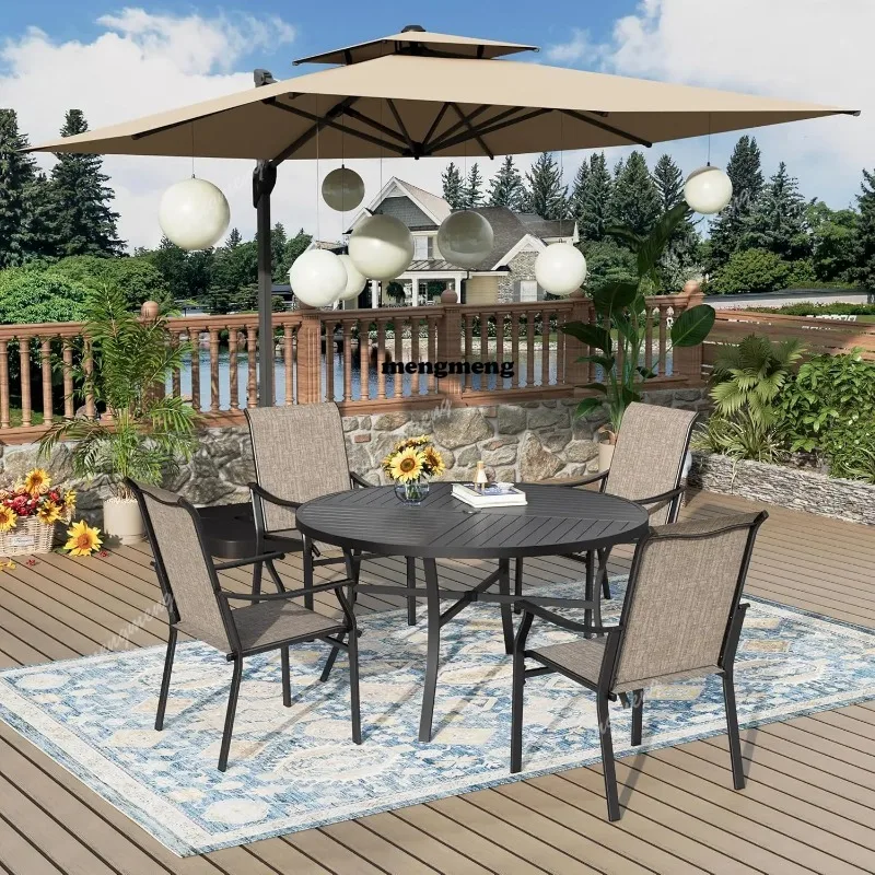 

Комплект для патио из 5 предметов: круглый черный стол 42 дюйма и стулья из текстилена на 4 человека, с отверстием для зонта 1,57 дюйма, для улицы, на заказ