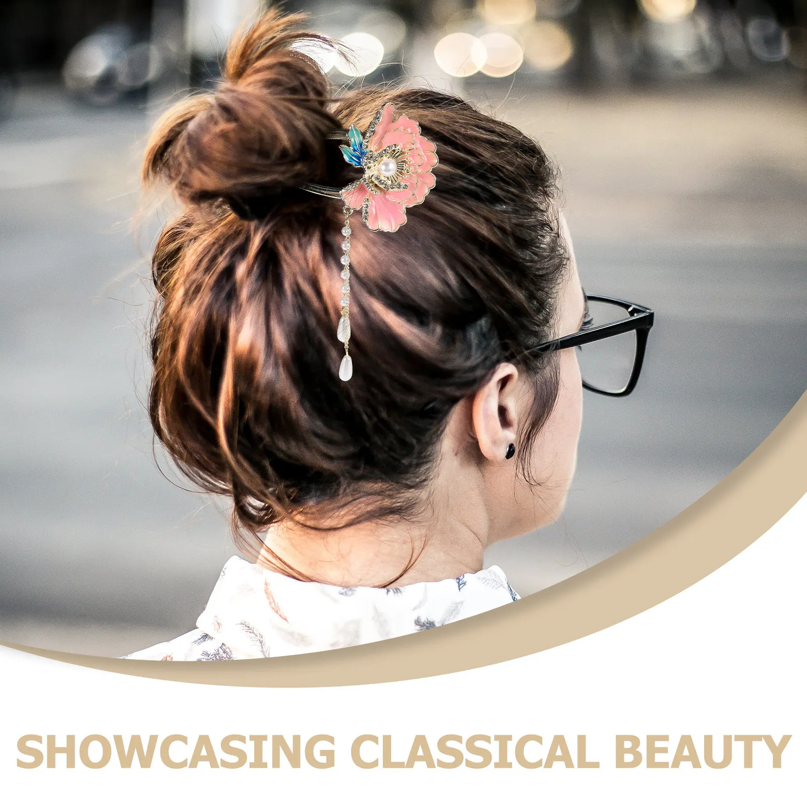 U-Shaped Enamel Peony Hairpin Chinese Traditional Handmade Hair Accessory for Women Elegant Wedding Banquet Party Updo Chignon