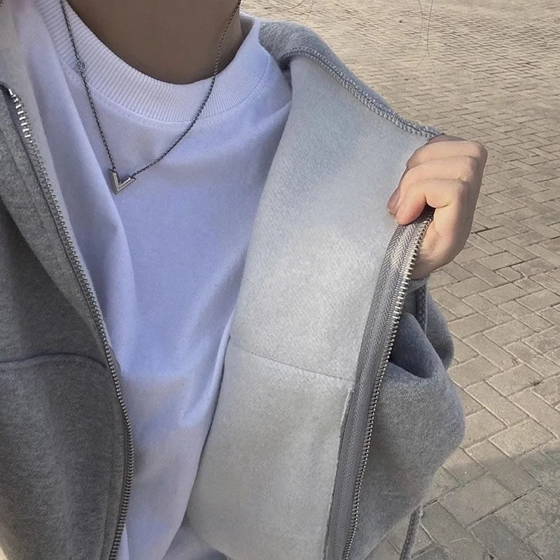 European and American style thickened short loose hooded long-sleeved zippered cardigan women's hoodie