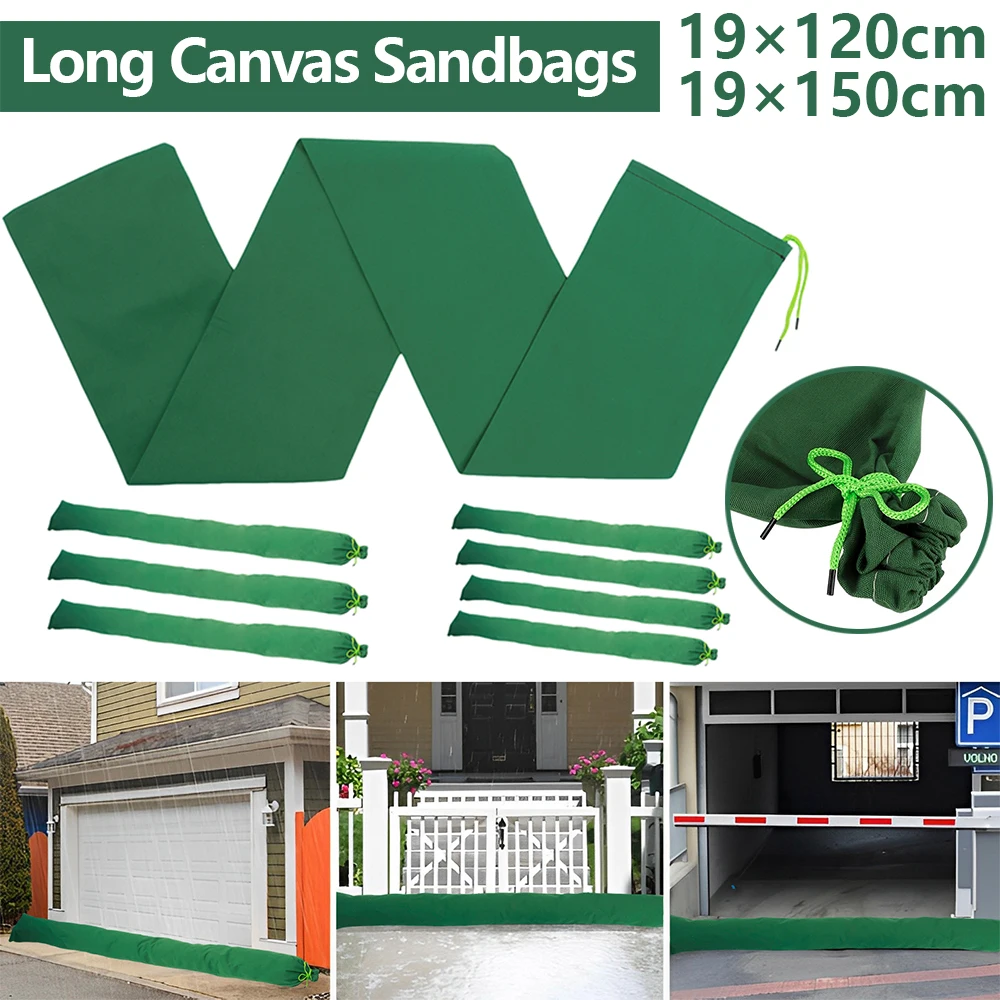 Long Canvas Sandbags Flood Protection Sand Bags for Water Blocking Large Capacity Rain Water Barrier Sandbag with Elastic Band