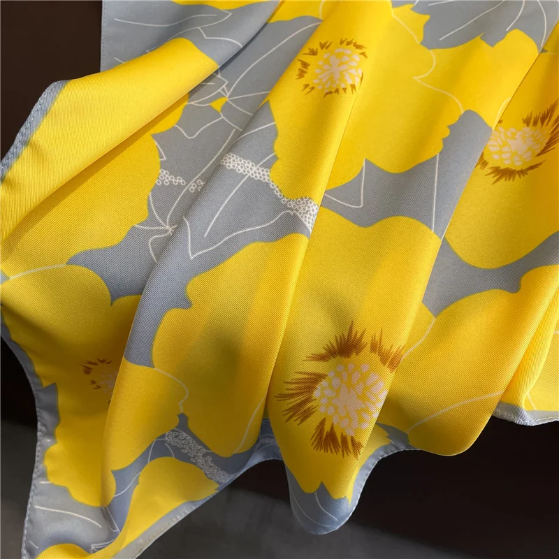 2024 New Silk Scarf Flower Color Matching Scarf Twill Silk Square Scarf 90cm Travel Sunscreen Shawl Headscarf Female