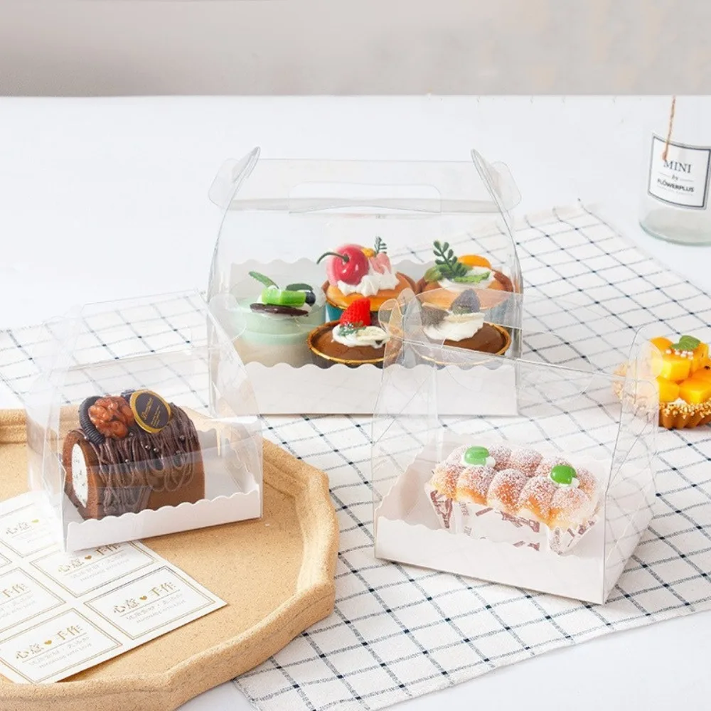 

5PCS Transparent Baking Packing Box Plastic with Tray Cupcake Packing Box Handheld Pastry Dessert Cases For Dessert Cookies