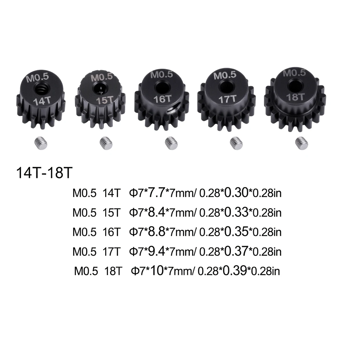 M0.5 2mm Shaft 14T-18T Metal Pinion Gear, for LOSI 1/18 1/24 Micro-B Buggy, RC Car Motor Accessories Part view 3