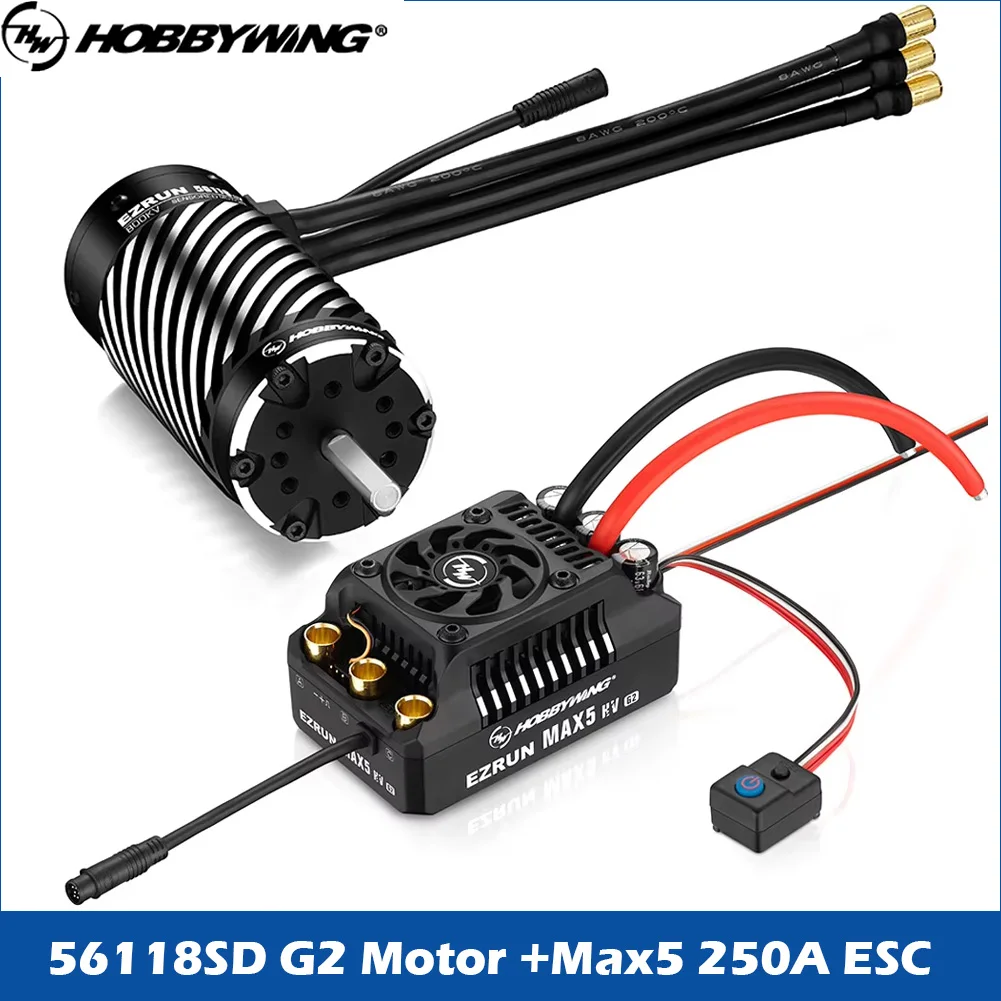 

Hobbywing EZRUN Max5 HV G2 250A 6-12s Brushless Sensored ESC w/ EzRun 56118SD G2 650KV 800KV 1100KV Motor For 1/5 Buggy Car