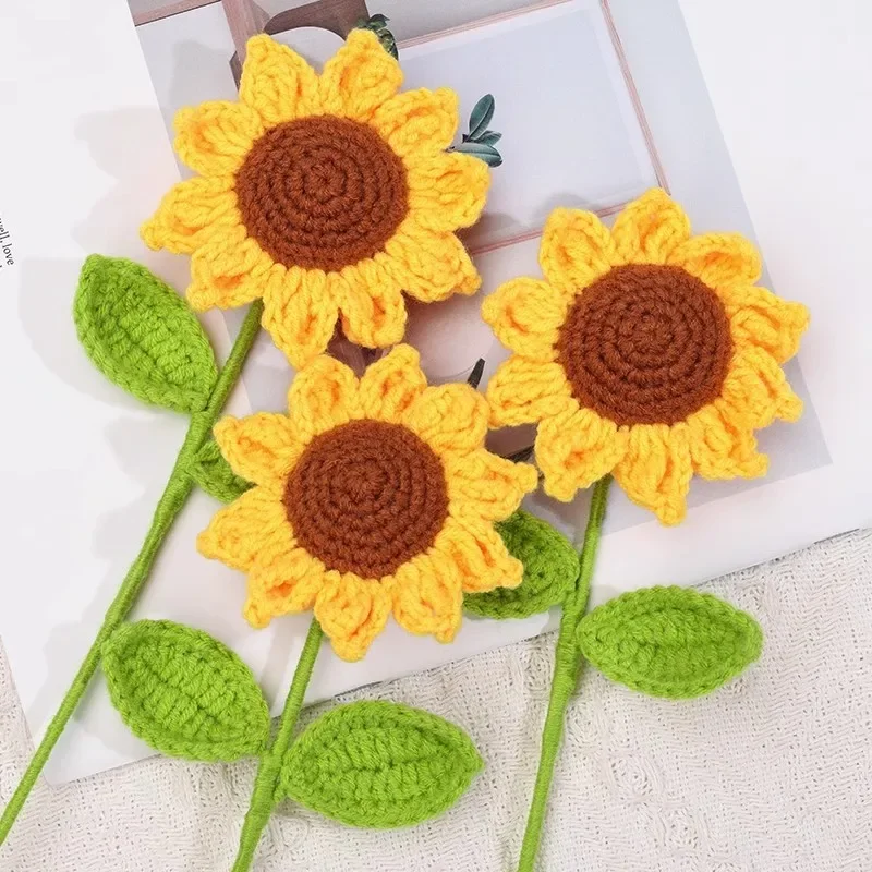 Sunflower Hand Woven Bouquet Creative Wool Knitting Flower Sunflower Decorations Mother\'S Day Birthday Gift Teachers Day