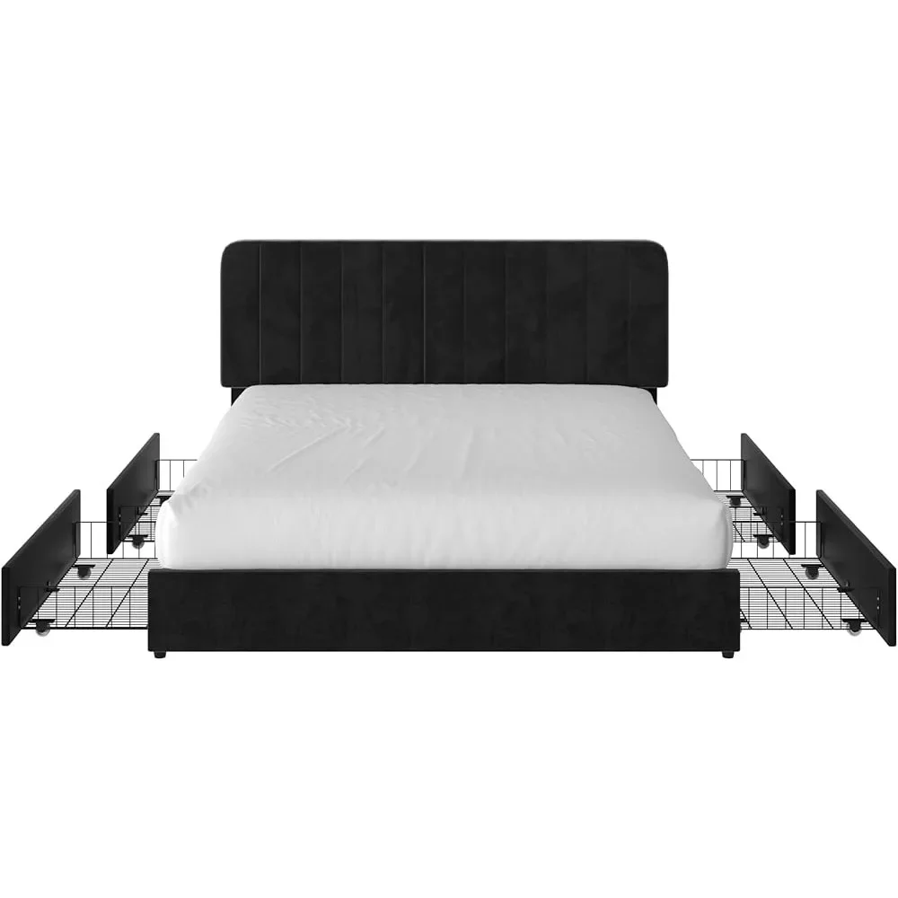 

Full Size Bed Frame with 4 Drawers and Headboard, Velvet Platform Storage Bedframe, Wooden Slats Support, No Box Spring Needed