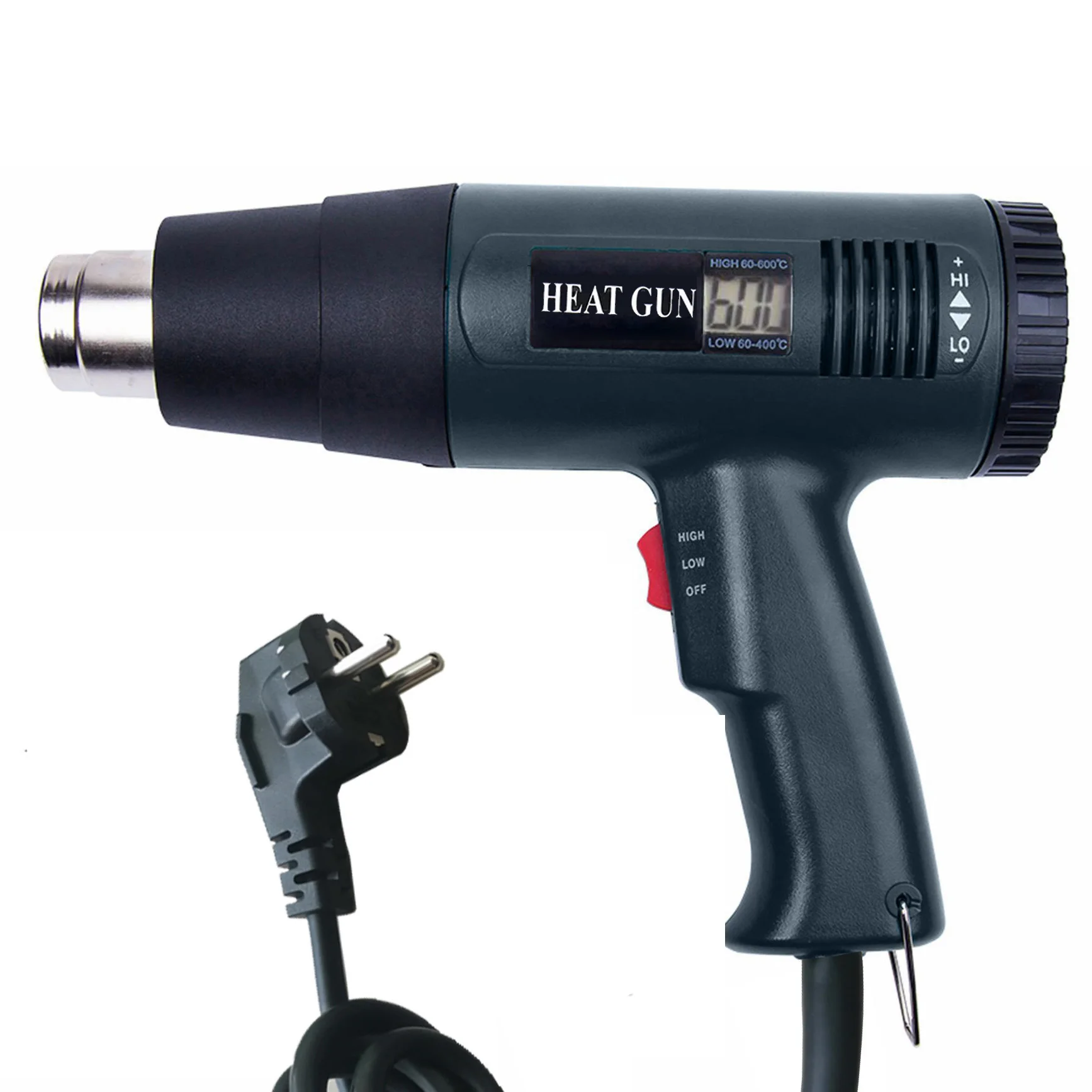 Elétrica Industrial Grade Heat Hot Air Gun, Stepless Ajustável Cabelo Secador, Ferramenta Film Car, Plug UE, Display Digital, 2000W, 220V