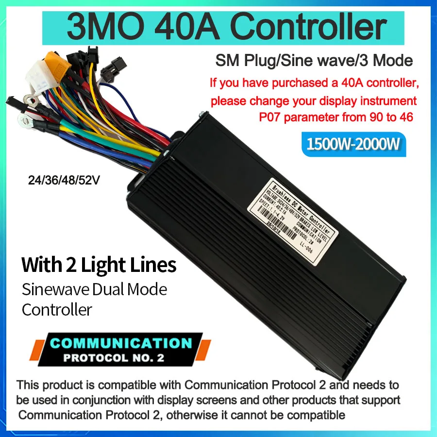 Ebike Met Leerfunctie 17A26A30A35A 40A 45A 60A 80A Sinus 36 V-72 V Controller Drie Modus Controller van Elektrische Fiets - afbeelding 1