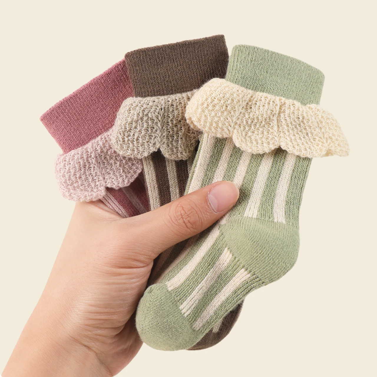 Princess Girl Flower Ruffle Socks Vertical Stripes Middle Tube Sock Spring Autumn Newborn Footwear 0-3Year Children Cotton Socks