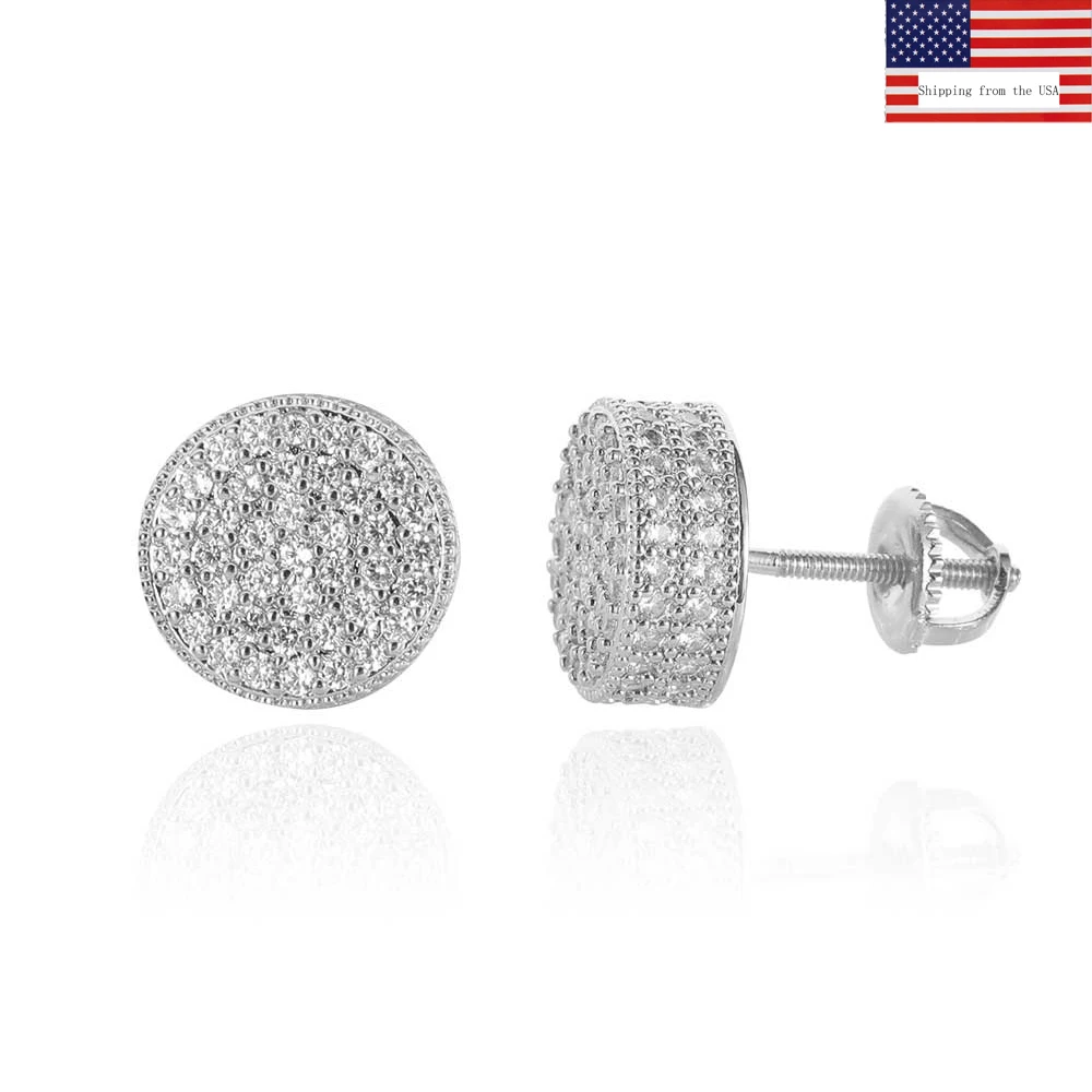 

ICEOMG ювелирные изделия в стиле хип-хоп, серьги с бриллиантами, полный паве, 5А, кубический цирконий, плоские цилиндрические серьги с завинчивающейся крышкой