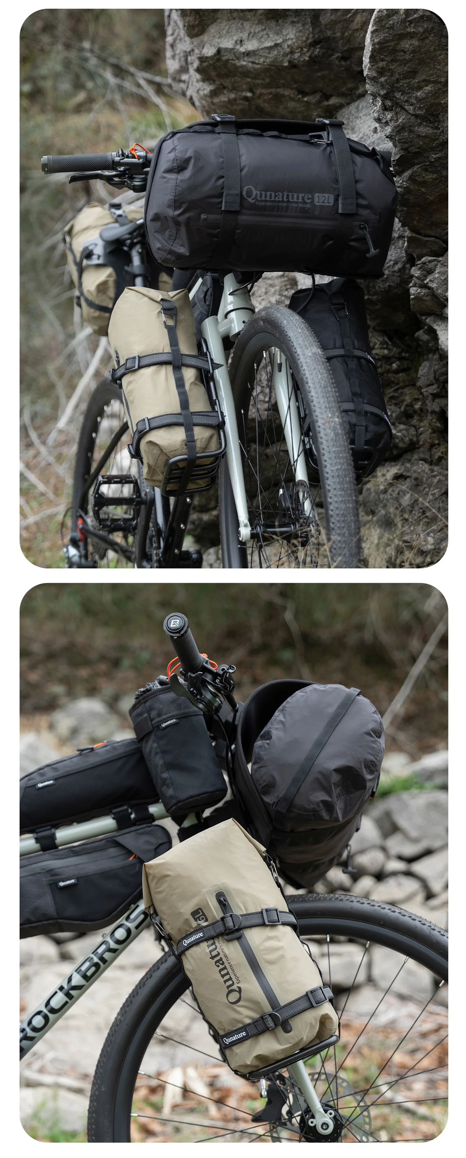 Qunature 2 Teile/satz Fahrrad Tasche Träger Lenker Rack Radfahren RB MTB Wasserdichte Touring Bike Kompression Fahrrad Rack Tasche Radfahren – Detail 18