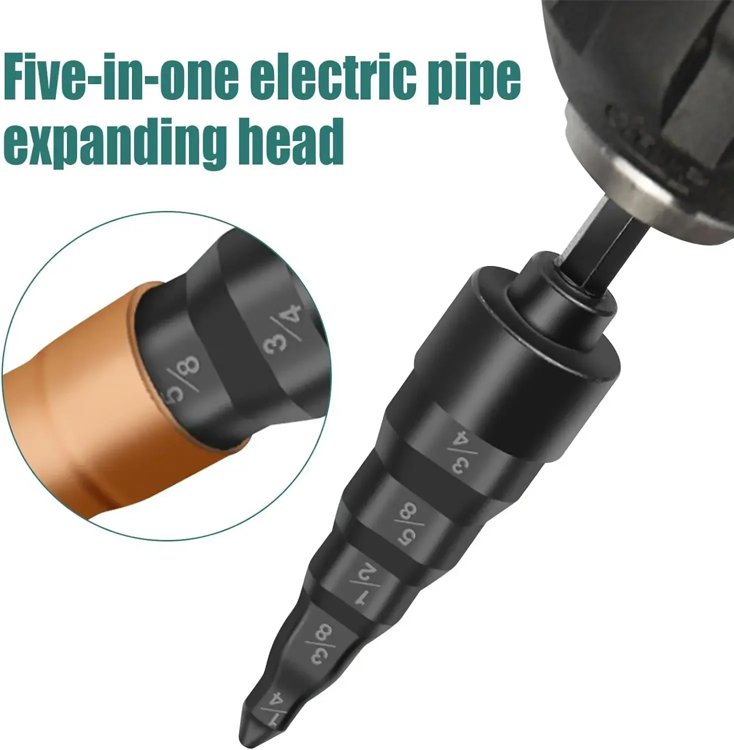 

5 in 1 Copper Tube Expander for Hex Handle Hand Drill Copper Tube Expanding Air Conditioner Pipe Tool 1/4" 3/8" 1/2" 5/8" 3/4"