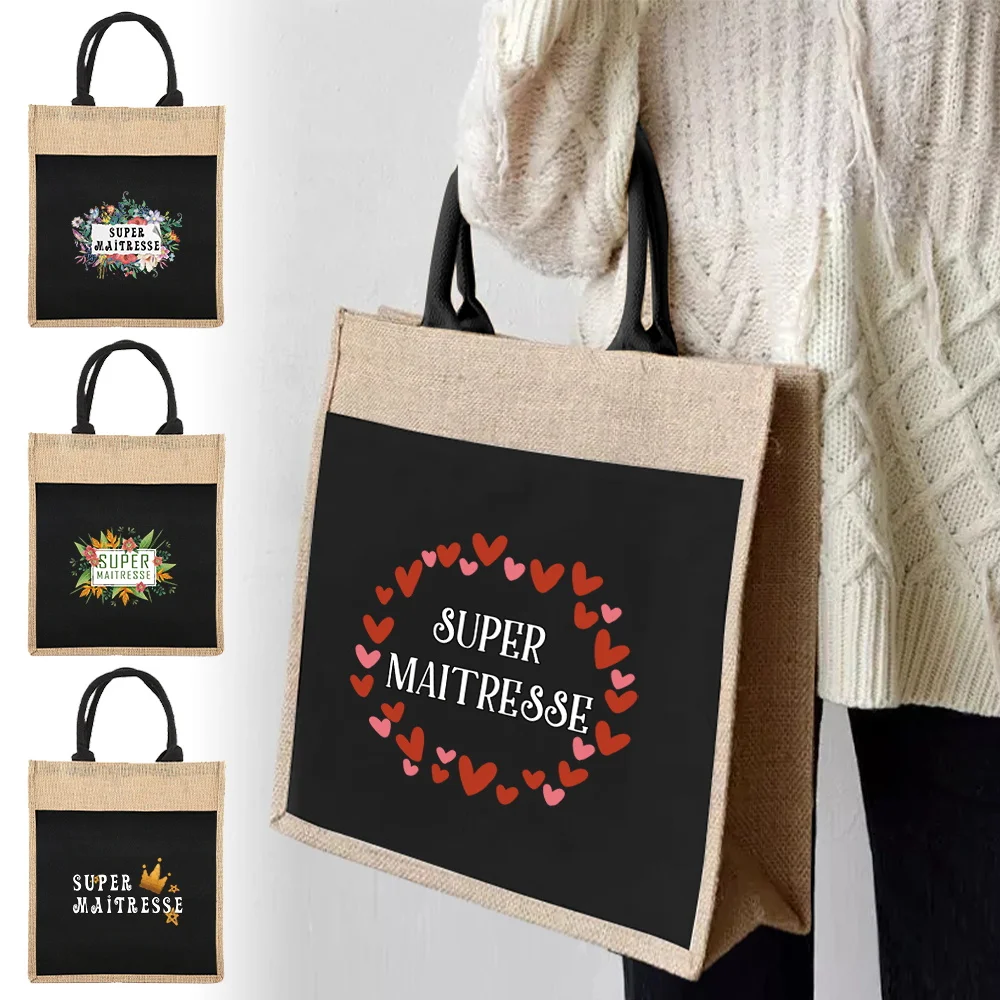 Women's One-shoulder Tote Bag Reusable Shopping Bags Women's Linen Tote Bag Maitresse Pattern Print for Grocery Shopping Tote