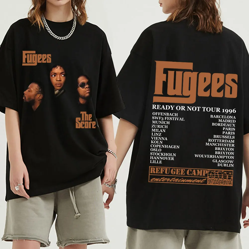 Hip Hop Band The Fugees Score Ready or Not Concert Tour 1996 Oversize T-Shirts Fashion Men's Short Sleeve T Shirt Streetwear