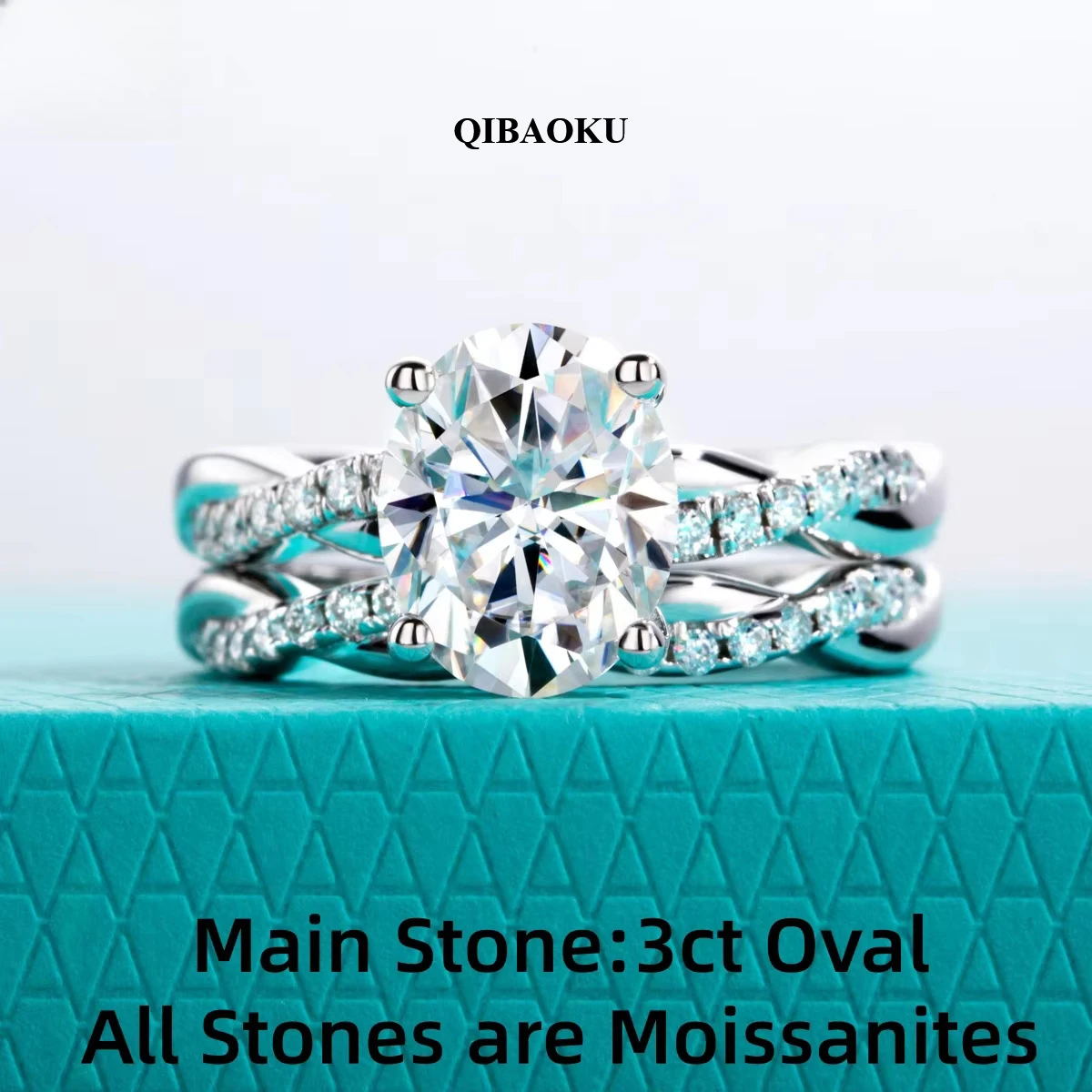 QIBAOKU 3ct Oval Moissanite Wedding Bands Ring 18k Gold Plated S925 Sterling Silver Infinity Bridal Rings for Women Jewelry 2026
