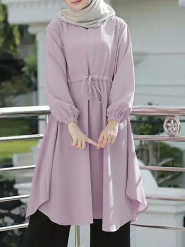 ZANZEA-Chemise Hijab Surdimensionnée à Manches sulfpour Femme, Tunique en Y de Couleur Unie, Vintage, Musulmane, Abaya, Blouse de Printemps, Dubaï,