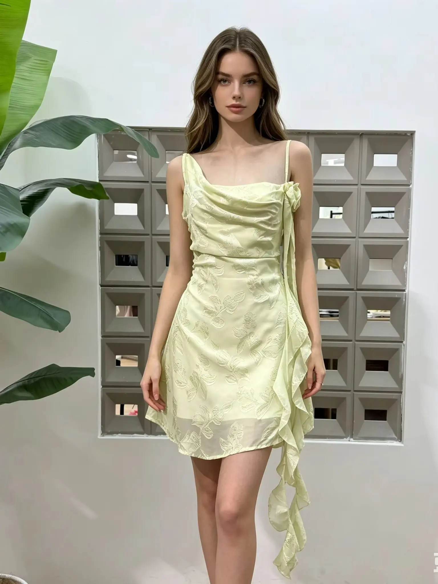 New Chic Jacquard Slip Mini Dress Spaghetti Strap Asymmetric Tassel Elegant Summer Party Cocktail Gown Dresses For Women Vestido