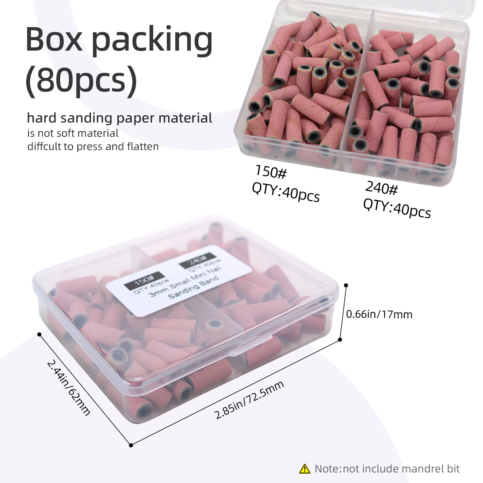 HYTOOS 3mm Mini-Schleifband-Set für elektrische Nagelfeilen, 2 Körnungen, 80 Stück, zum Polieren von Nägeln, Gel-Entfernungswerkzeug ohne Dornbit – Detail 4