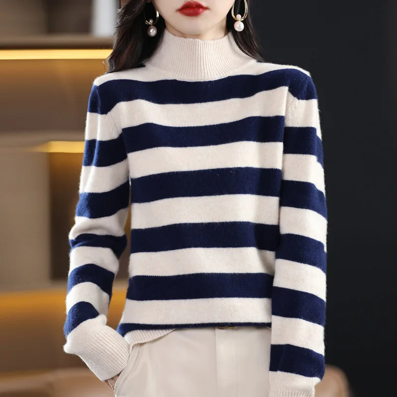 

Утолщенный полуводолазка из % шерсти с семью иглами, женский свитер с цветными блоками, осенне-зимняя внутренняя одежда,