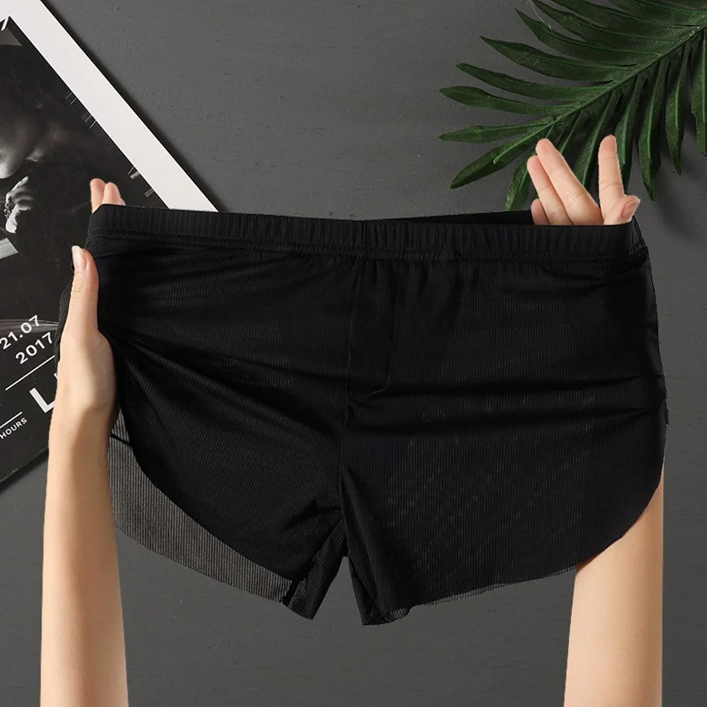 

Men Ice Silk Homewear Casual Sleepwear Boxer Shorts Breathable Loose Underwear Solid Breathable Soft Quick Dry Panties