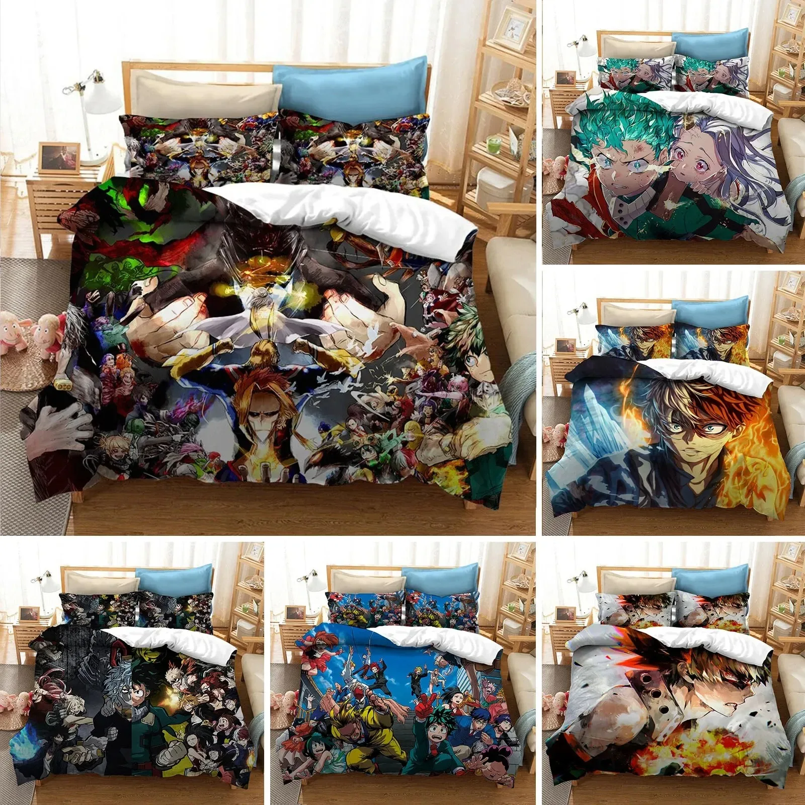 

Anime 3D Printed My Hero Academia Duvet Cover Pillowcase Bedding Set A Double Twin Full Queen King Adult Bedclothes Quilt Cover