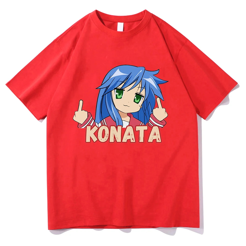 Camiseta de Anime Lucky Star, camiseta estética de dibujos animados Konata Izumi Kagami para mujer, camiseta de Manga Unisex con estampado de gran tamaño