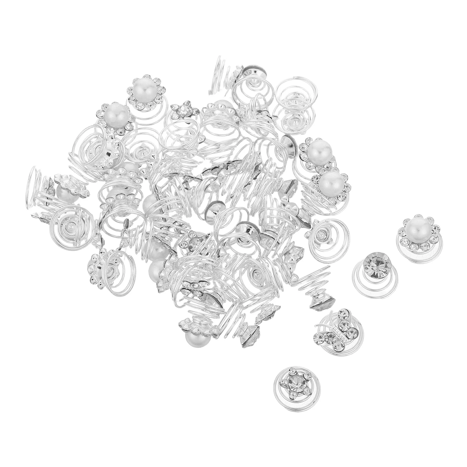 

60pcs Spiral Spring Hair Pins Rhinestone Pearl Flower Clips Mini Coil Accessories For Women Girls Bridal Wedding Party Prom Hair