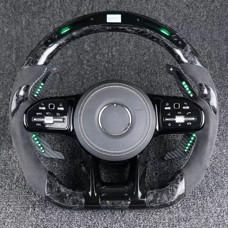For Modified LED Magnetic Paddle Carbon Fiber Steering Wheel For Benzs AMG GT G500 G63 W205 W463 Perforated Leather Steering Whe