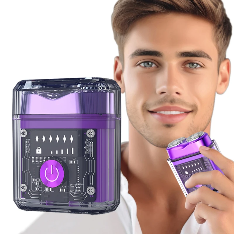 Transparent Crystal Appearance Men Electric Shaver Double Floating Magnetic Blade Head Rechargeable Beard Knife With Travel Lock