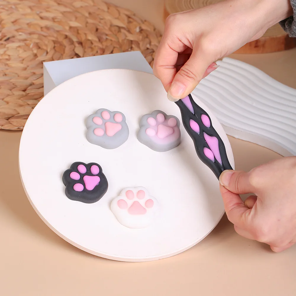 New Cat Paw Squeeze Toy Silicone Pinch Decompression Toy Plush TPR Fidget Sensory Toys Small Cat Paws Abreact Toys for Kid Adult