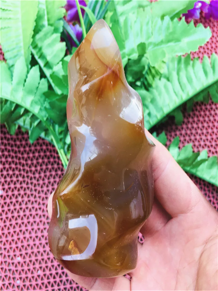 300-400g Natural crystal grey agate torch crystal stone ornaments for home decoration
