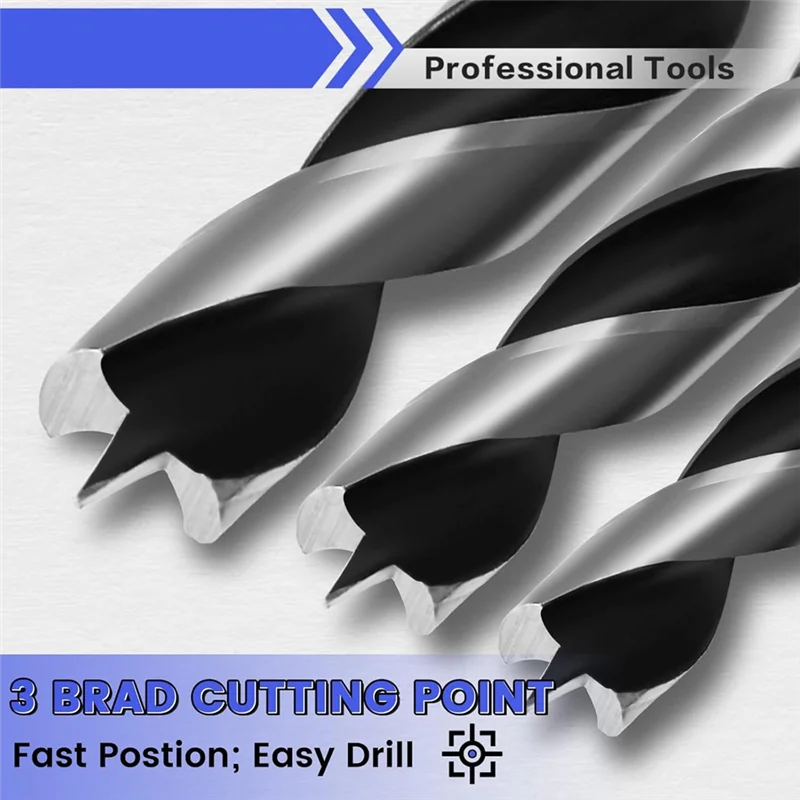 LNHF Pertukangan untuk Pekerjaan Kayu 13 Buah Set Mata Bor Kayu Brad-Point dengan Desain Seruling Ganda Chipboard Pelubang Tengah