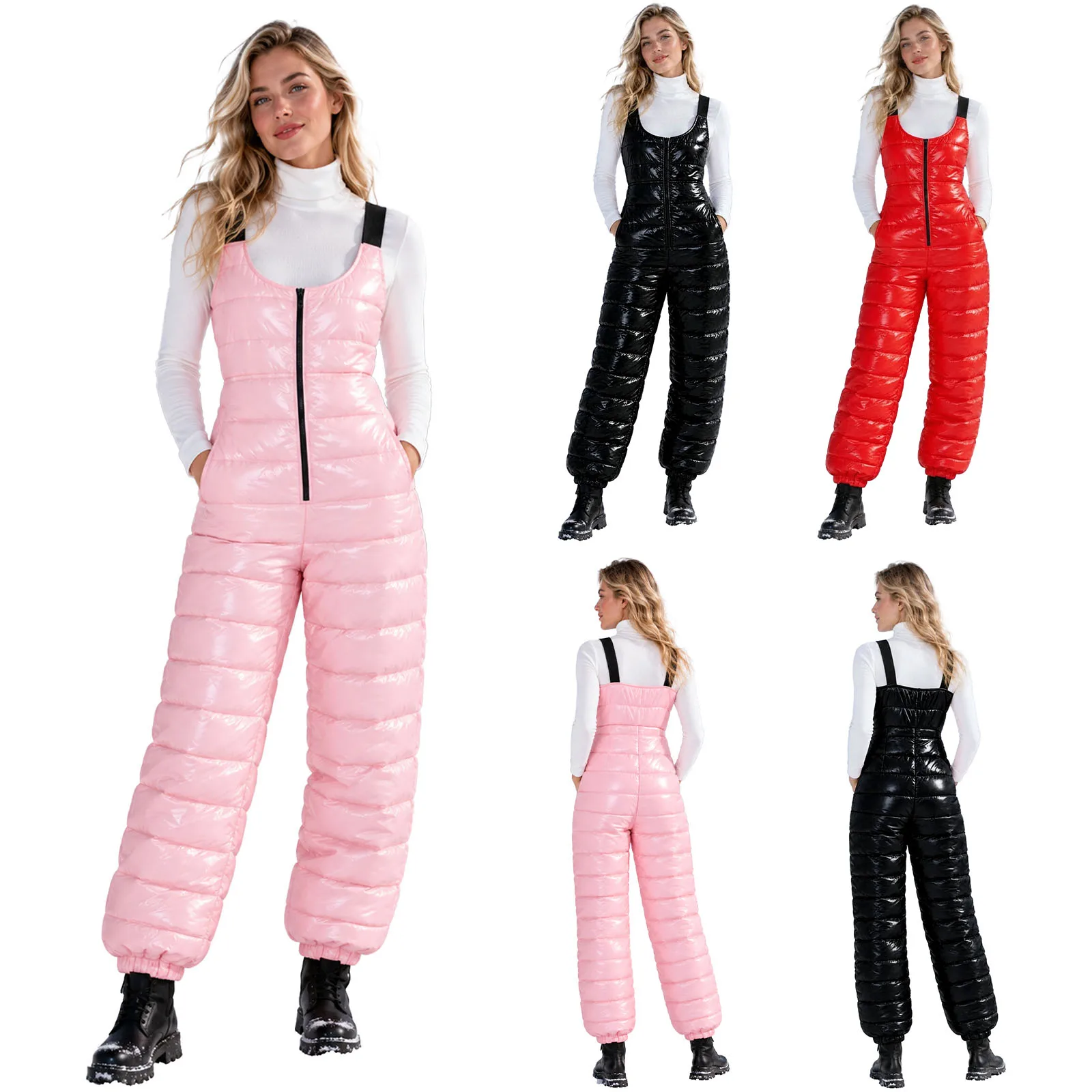 Winter Overalls Pants Women Water Resistant Padded Thick Warm Jumpsuit Zipper Front New Adults Ski Snowboarding Bibs Pants