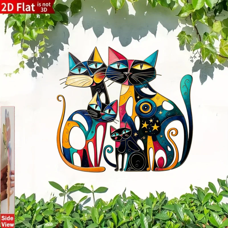 1pc 2D Flat Painted Cat Family Metal Wall Decor, Abstract Retro Indoor Outdoor Hanging Art, Housewarming Gift for Cat