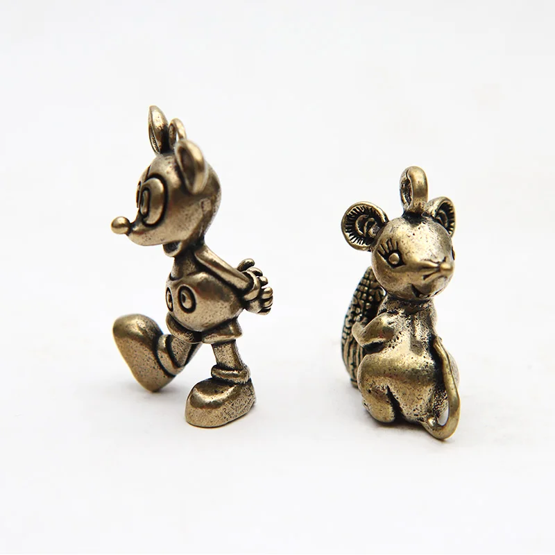 Brass Cartoon Rat Figures Keychain Pendant Jewelry Cute Animal Corn Mice Car Keyring Lanyard Hangings Accessories Children Gifts