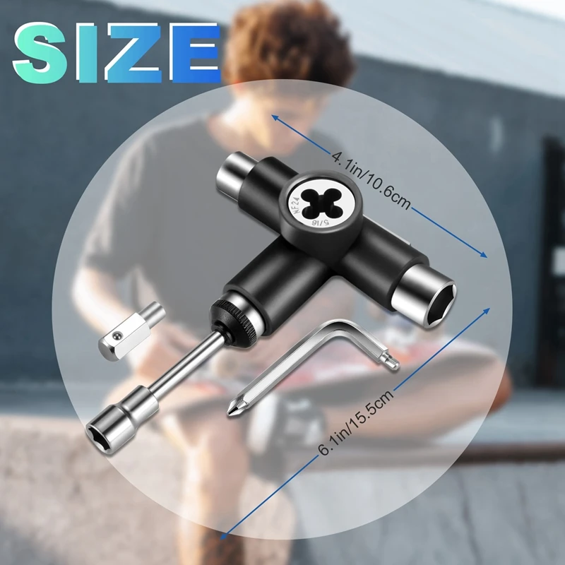 AA79 New Skate Tool Integration Multi-Function Ratchet Skateboard Tool With Skateboard Griptape Eraser Kit