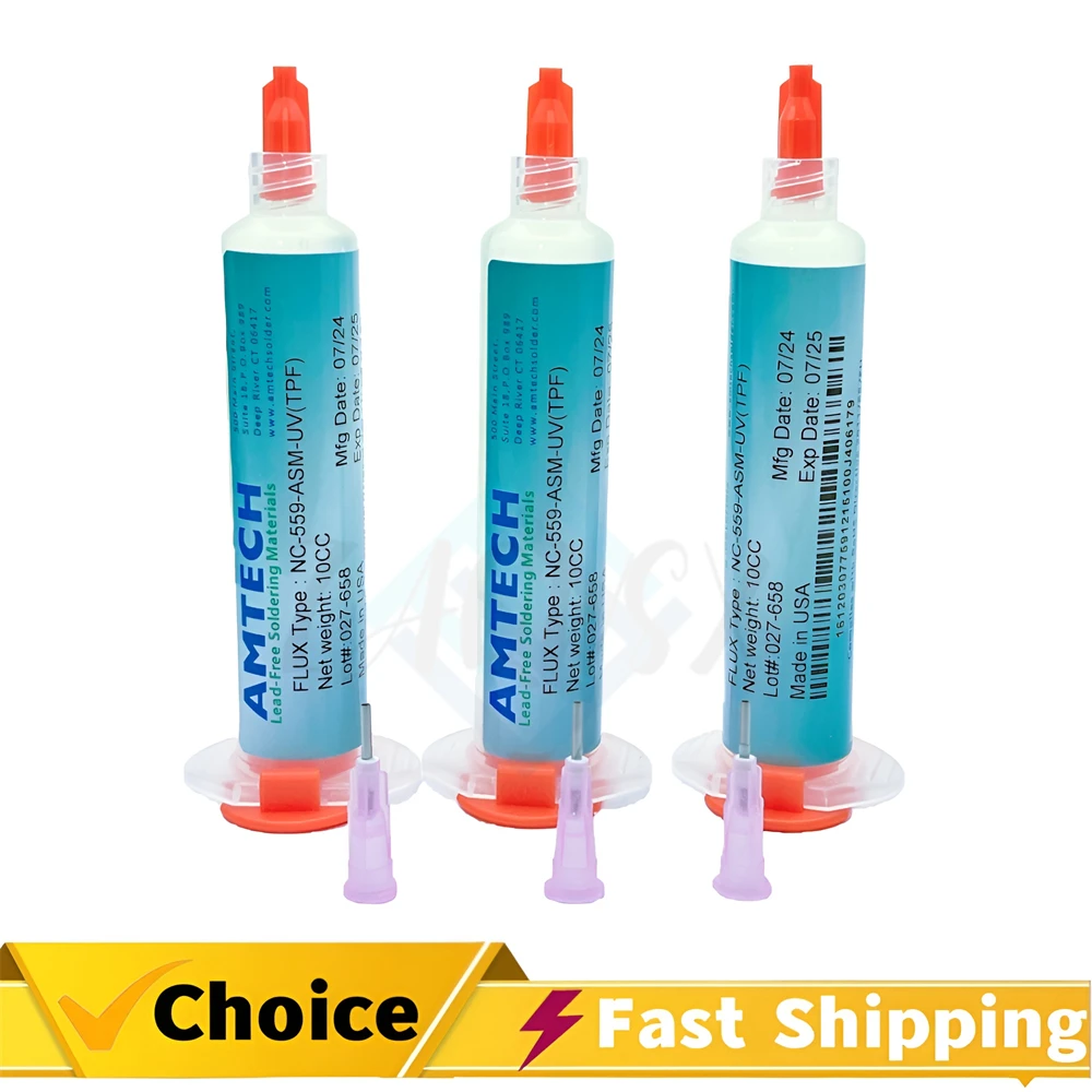 10cc Soldering Paste 100% Original AMTECH NC-559-ASM PCB No-Clean Welding Flux Rosin Dispensing Needle Piston Solder Paste