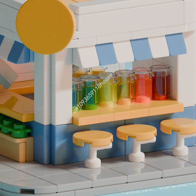 Bloques de construcción en miniatura de barra de jugo MOC, 325 Uds., arquitectura de cumpleaños, idea educativa, juguetes para montar, regalos de navidad