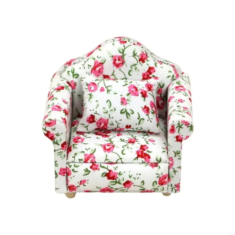 1/12 Doll House Miniature Sofa Model Furniture Flower Pattern Base Armchair