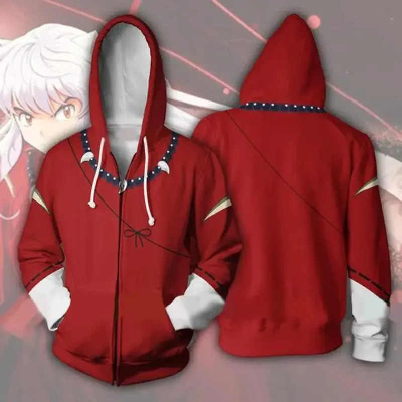 Sudaderas con capucha de Anime Inuyasha, sudadera Higurashi Kagome, chaqueta de Cosplay Sesshoumaru, ropa de calle Unisex, ropa con capucha, abrigo con cremallera