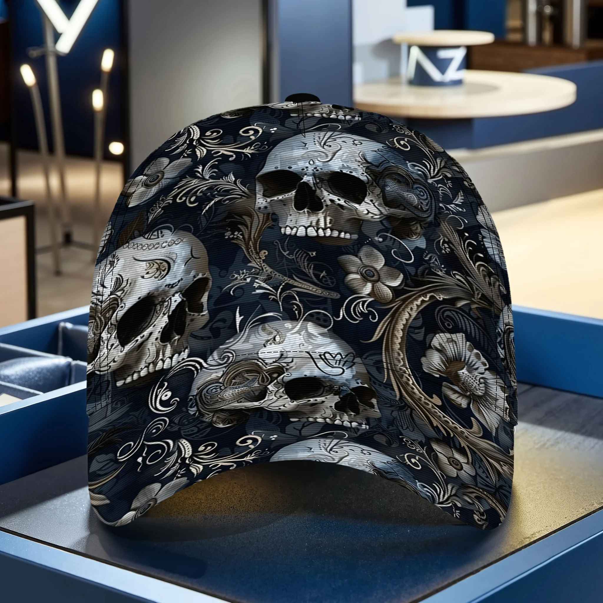 Sugar Skull Floral Pattern Baseball Cap by Unisex Abstract Print Snapback Hat for Camping Sports Casual Daily Wear Breathable