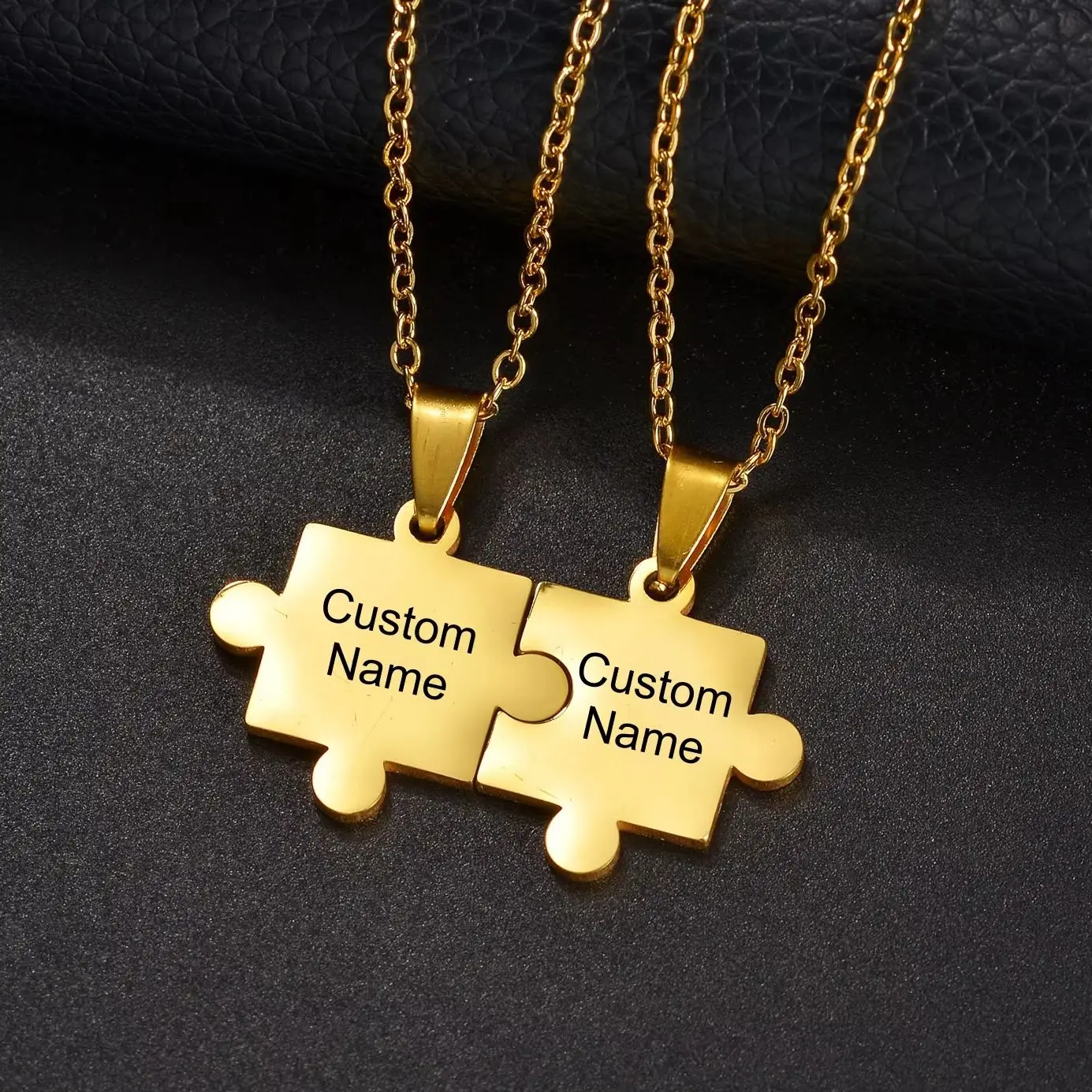 1 Pair Custom Name Text Puzzle Family Necklace Stainless Steel Personalized Engrave Name Couple Necklace Sister Friendship Gift