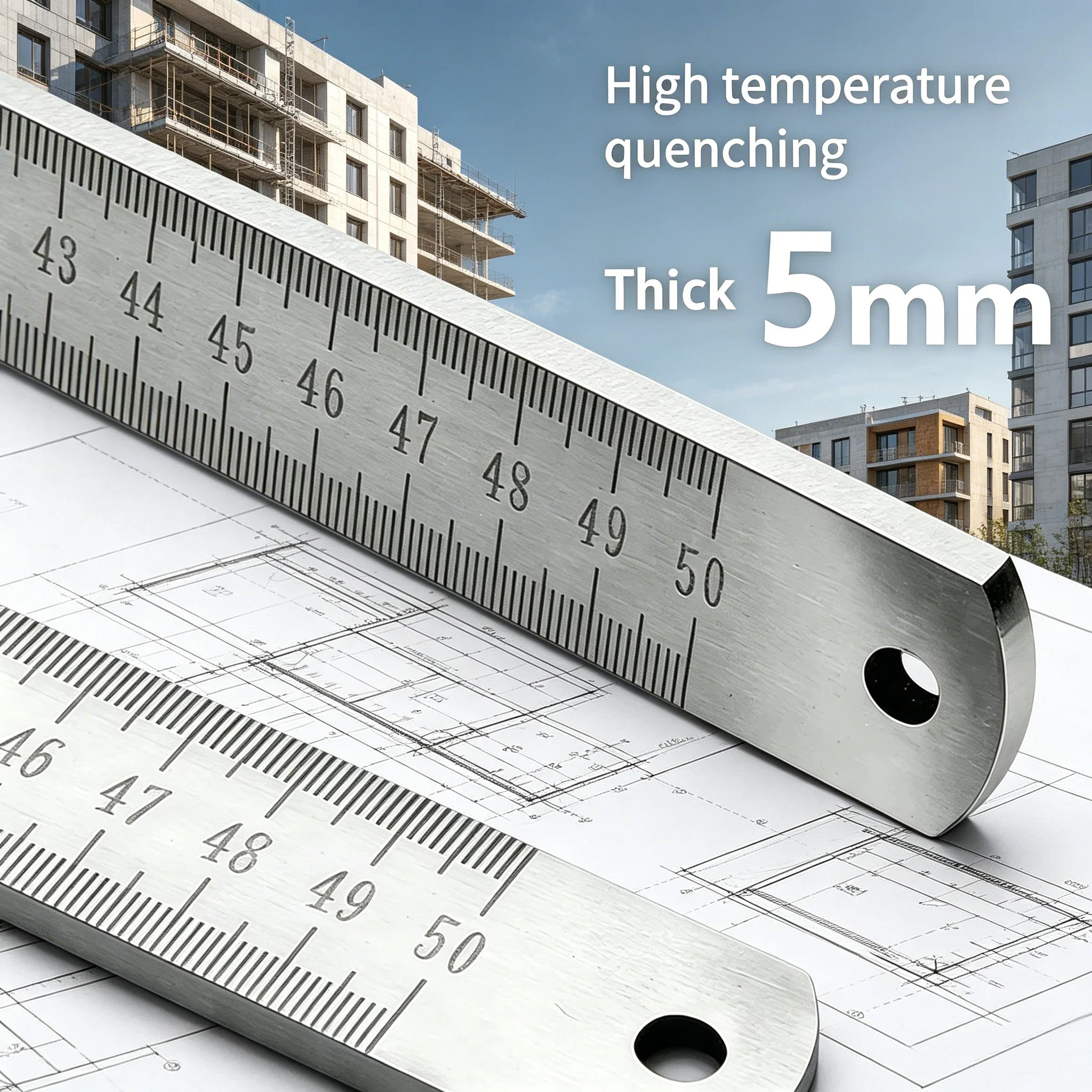 5mm Heavy Duty Stainless Steel Ruler | Industrial Grade Architect Scale | High-Precision Multi-Purpose Measuring Tool