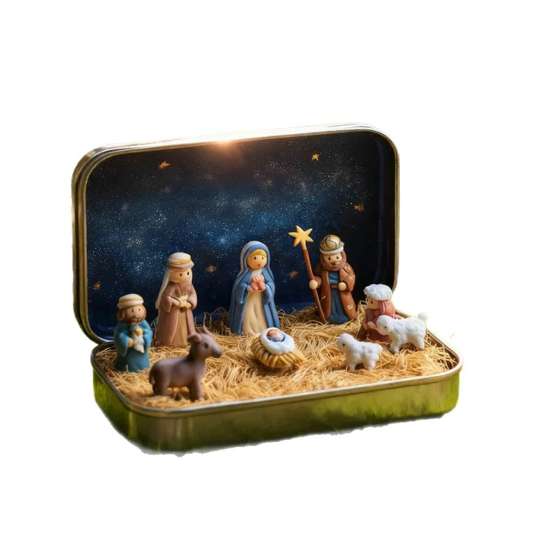 Mini calendario dell'Avvento di Natale Giocattoli in miniatura Set di figurine di presepe Set di presepe di Capodanno Borse cieche per scatola cieca di Natale