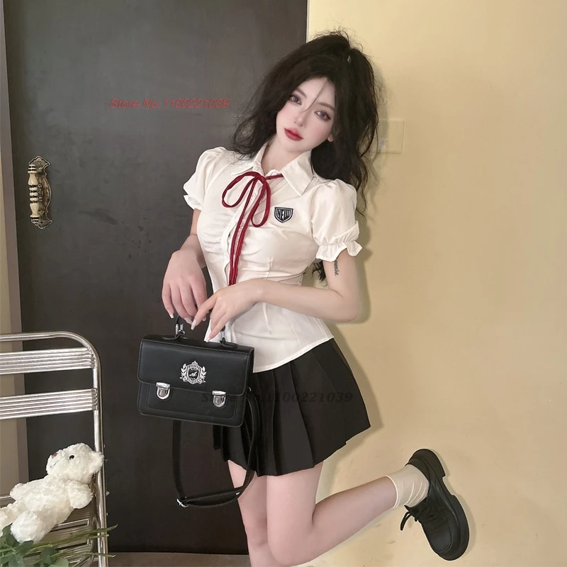 2024 chinese cute cosplay costume jk student school girl uniform blouse+plaid mini skirt suit set kawaii nightclub jk uniform