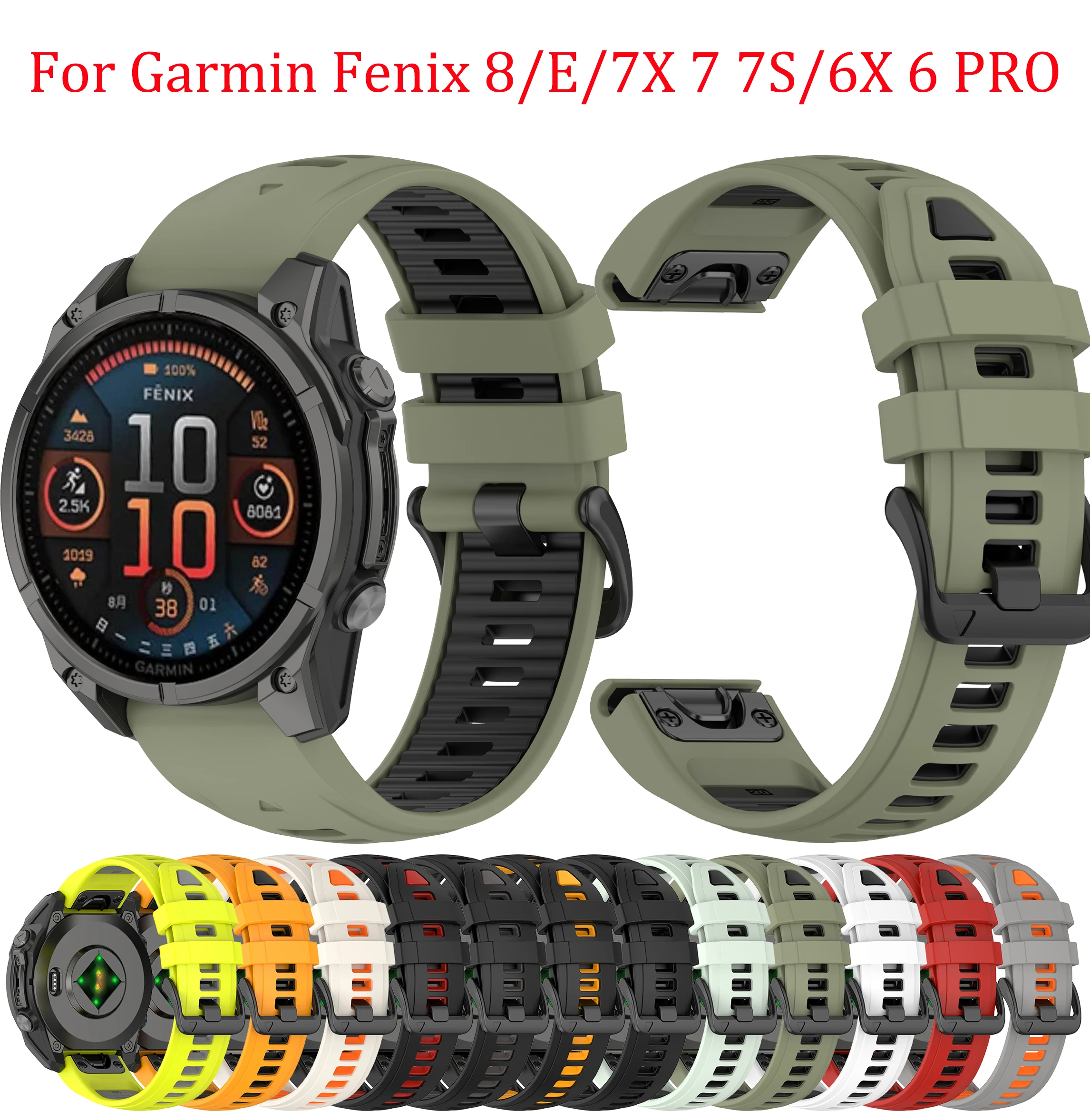 

Silicone bracelet 20 22 26MM For Garmin Fenix 8 E 7X 7 7S 6X 6 Pro Smart Watch Strap Quick Release Wristband