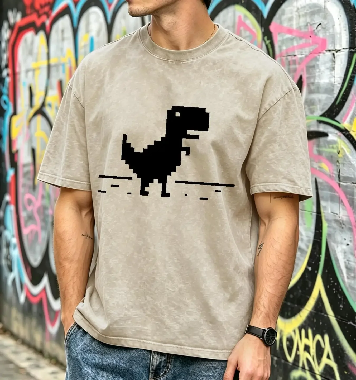 washed T Shirt DINOSAUR WOMENS MANY COLOURS chrome geek 8 bit 2d sprite android long or short sleeves vintage Washed