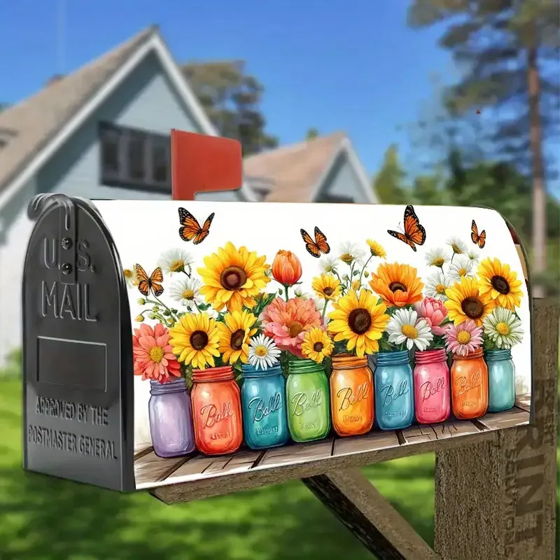 1pc Sunflower and daisy mason jar mailbox cover, suitable for outdoor mailbox decoration for spring, summer, yards and gardens