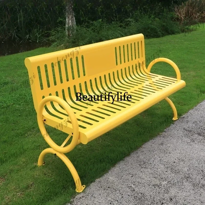 F181 Outdoor all-steel park chair courtyard double long square leisure cast iron seat multi-color
