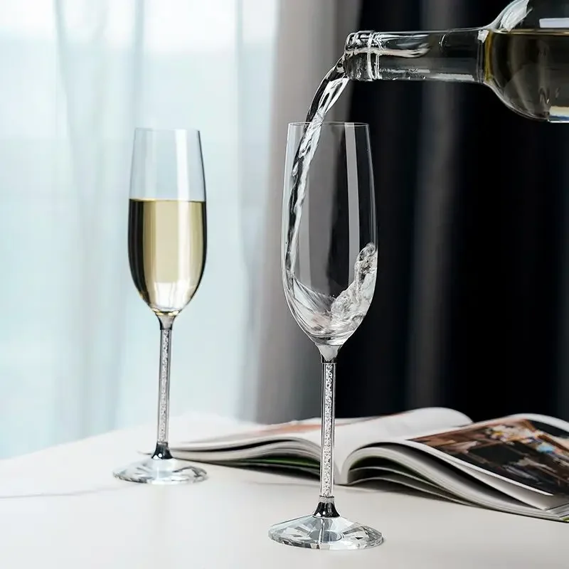 European Diamond Crystal Champagne Cup Set High Beauty Handmade High Foot Cup Bubble Mug Household Wine Set Couple Pair Cups
